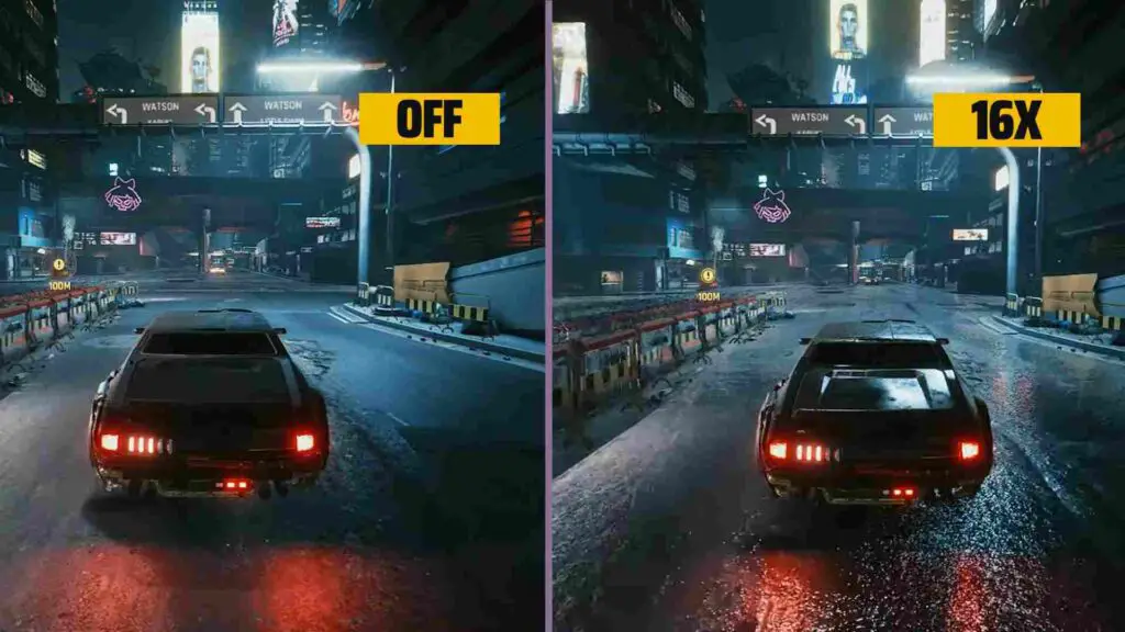 anisotropic filtering difference in cyber punk